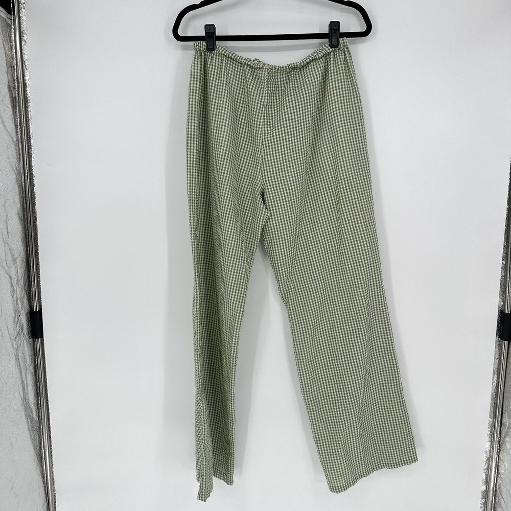 Cali 1850 Green Sage White Gingham Seersucker Pull On Pants Boho Summer Chic L - Picture 4 of 6